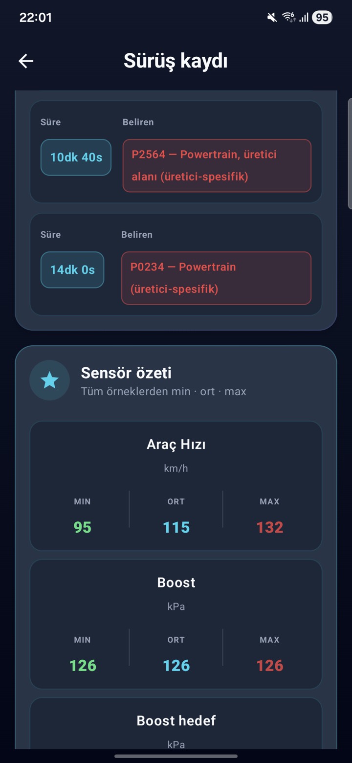 Sürüş kaydı özeti